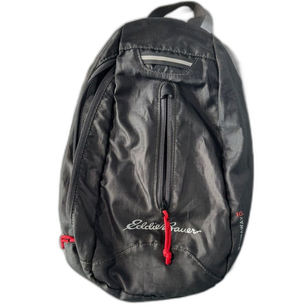 Eddie Bauer Stowaway 10L Packable Sling Bag Gray Red Trim Gorpcore Crossbody